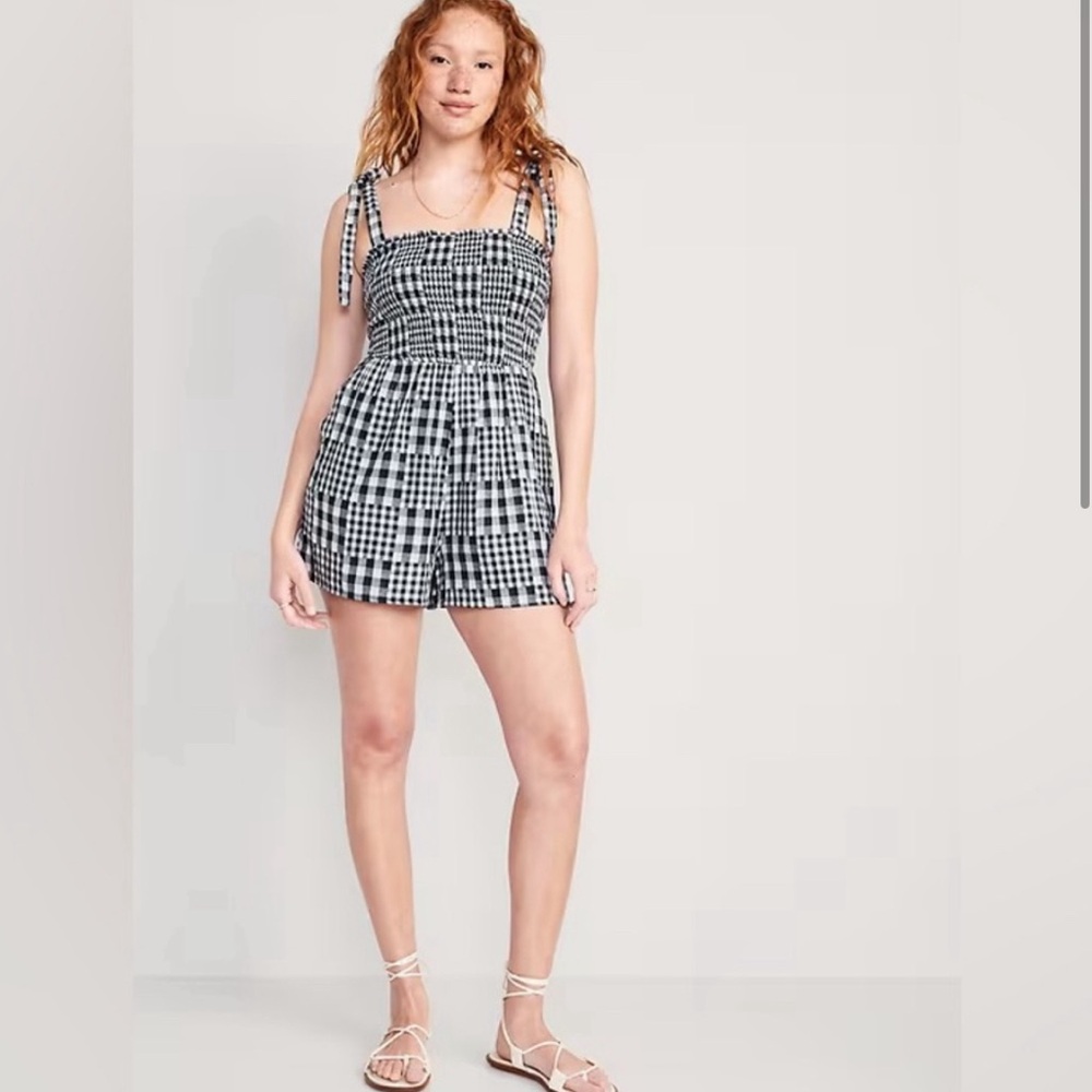 Old Navy Gingham Tie-Shoulder Romper